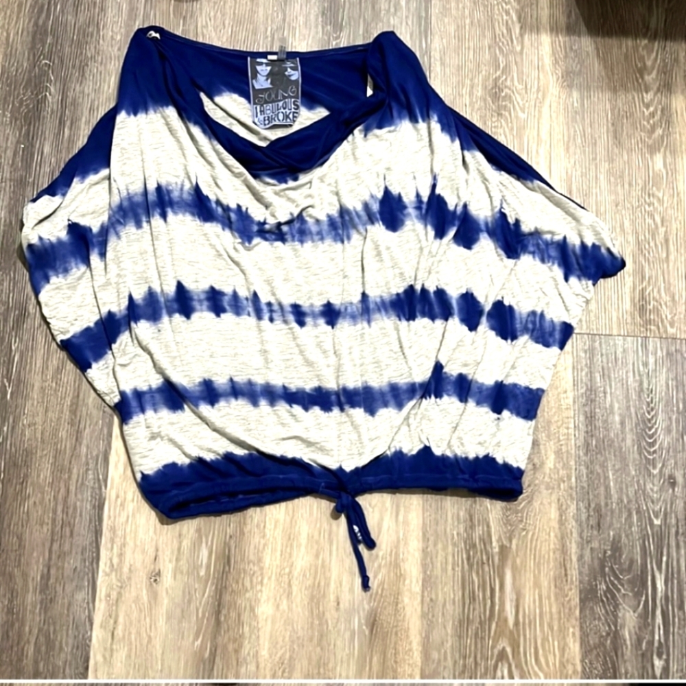 Young Fabulous & Broke YFB blue grey tie dyed oversized shirt top S Super soft